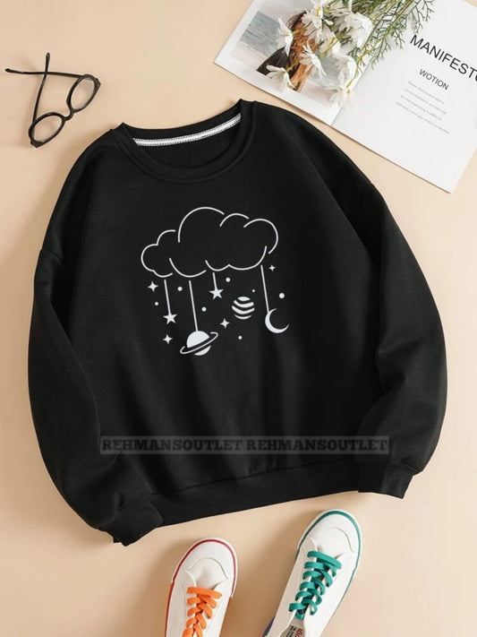 black sweatshirt with clouds saturn