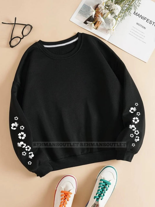 black sweatshirt with sleeves flower
