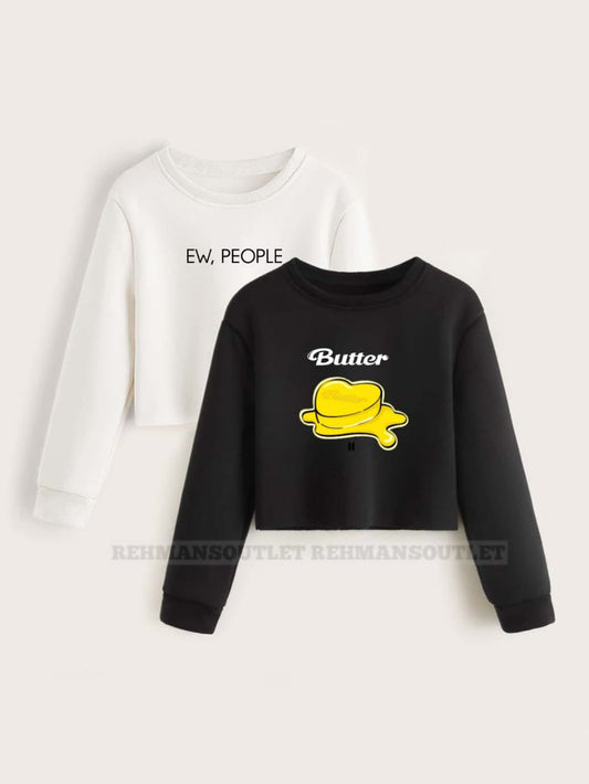 pack of 2 sweatshirt white with ew people text and black with butter