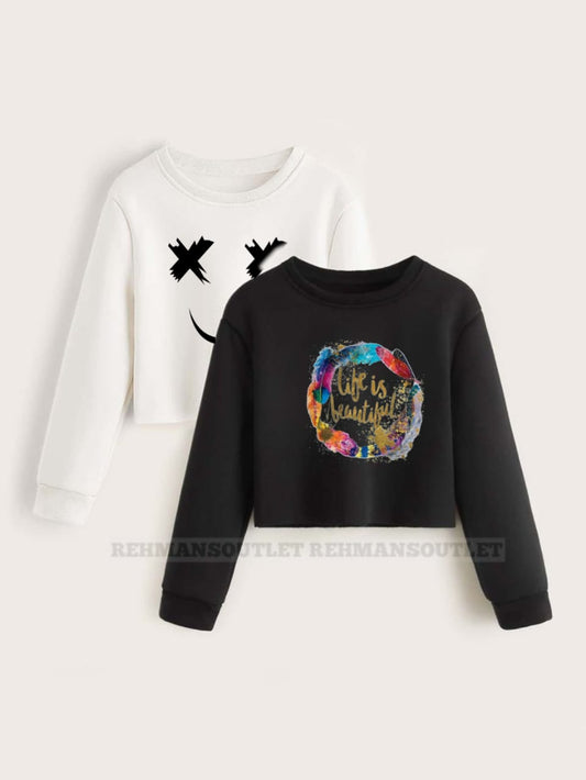 pack of 2 sweatshirt white with marshmallow text and black with life is beautiful