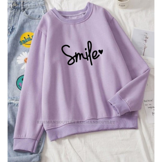 lilac sweatshirt with smile