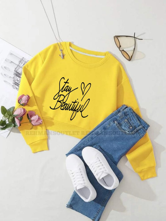 yellow sweatshirt with stay beautiful