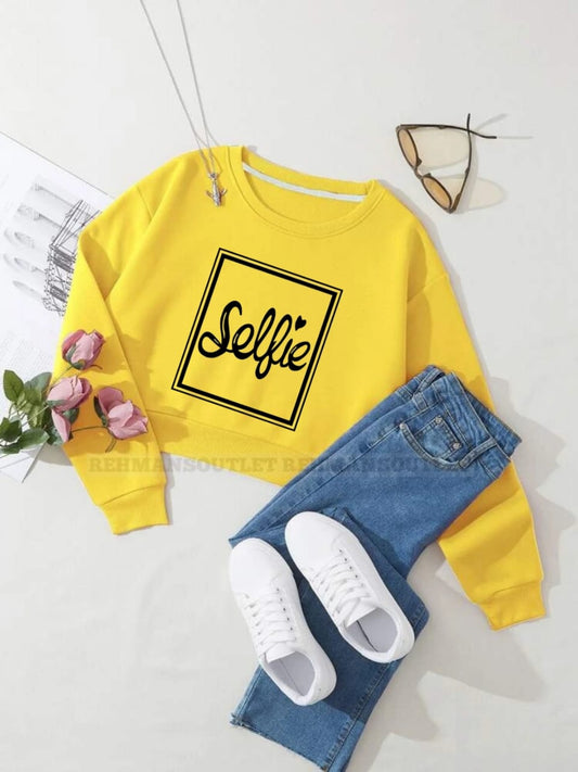 yellow sweatshirt with selfie