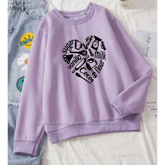 lilac sweatshirt with kitchen item