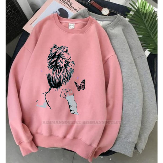pack of 2 sweatshirt pink and grey with girl hair fhn