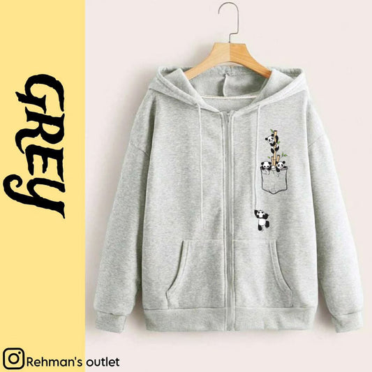 Panda falling from trees grey zipper
