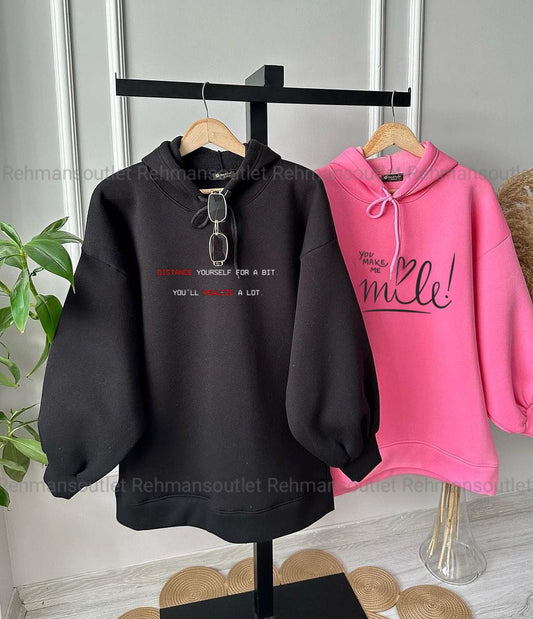 Pack of 2 hoodies distance yourself a bit (black) and you make me smile (pink)
