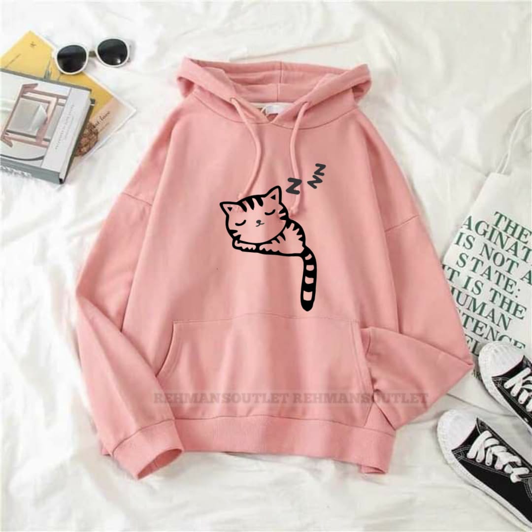 Cat sleep pink hoodie