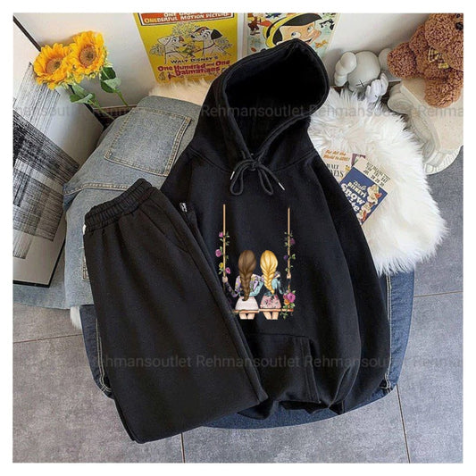Black hoodie with 2 girls swing and black trouser