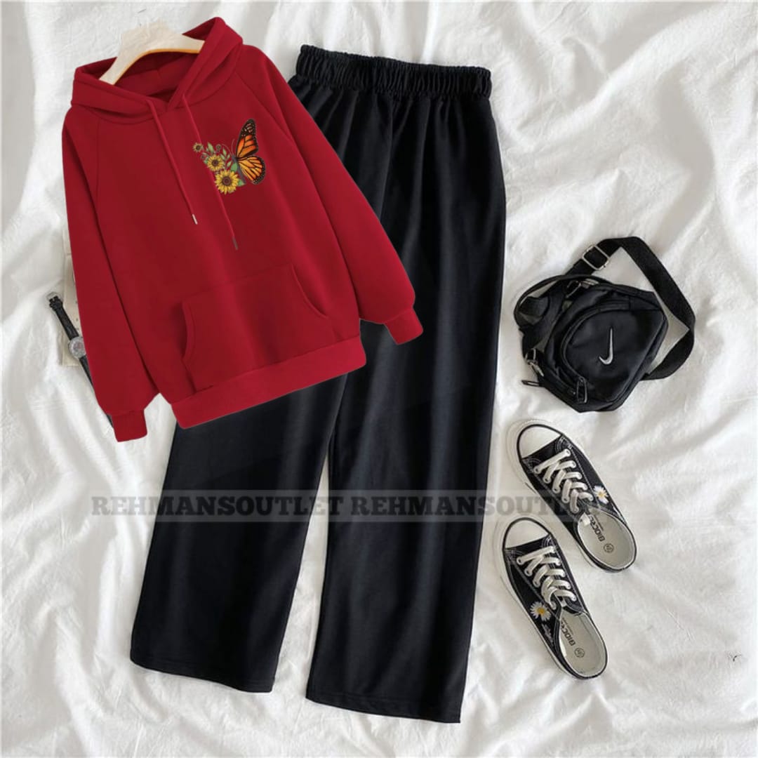 Red hoodie with sunflower butterfly p and black flapper