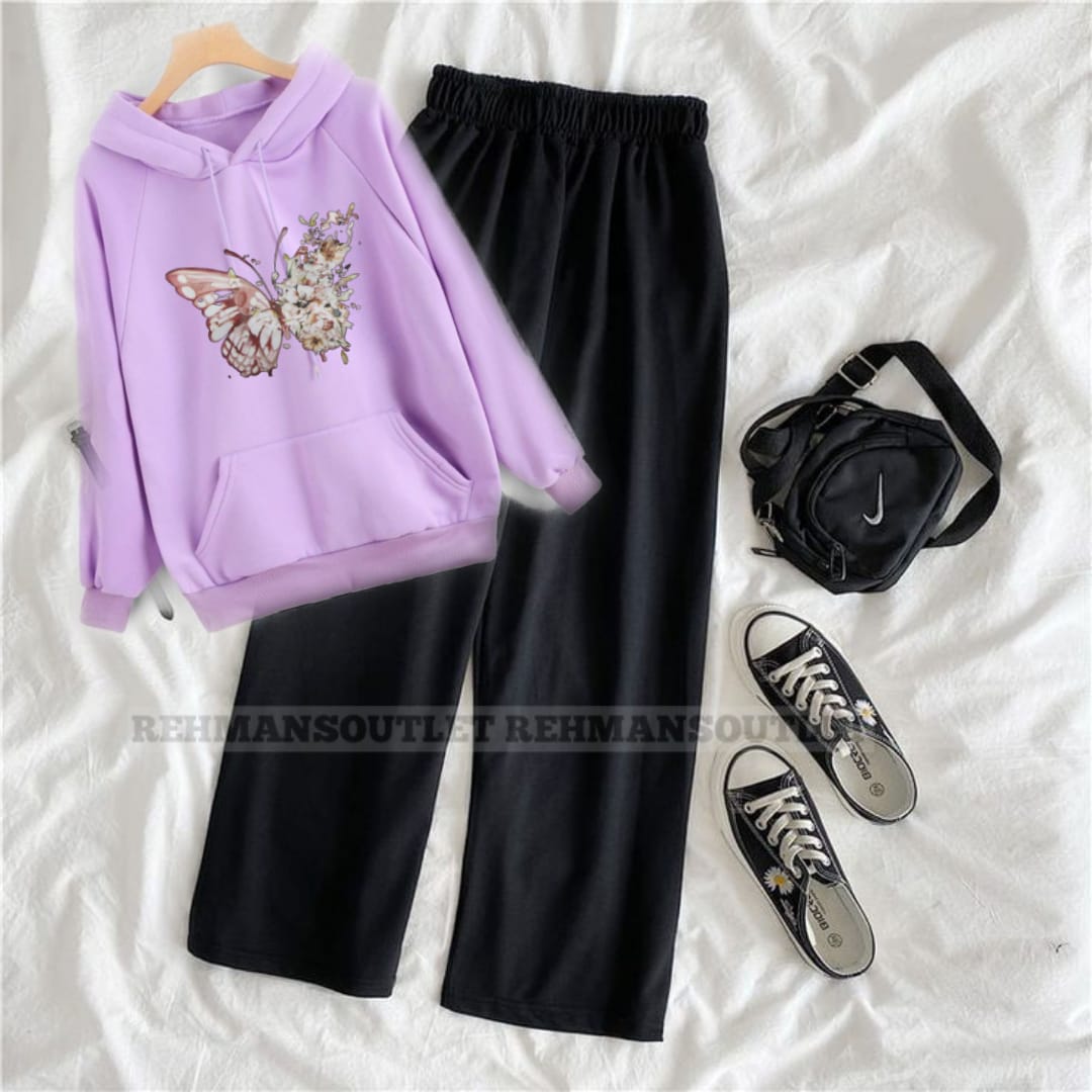 Lilac hoodie with white butterfly new and black flapper