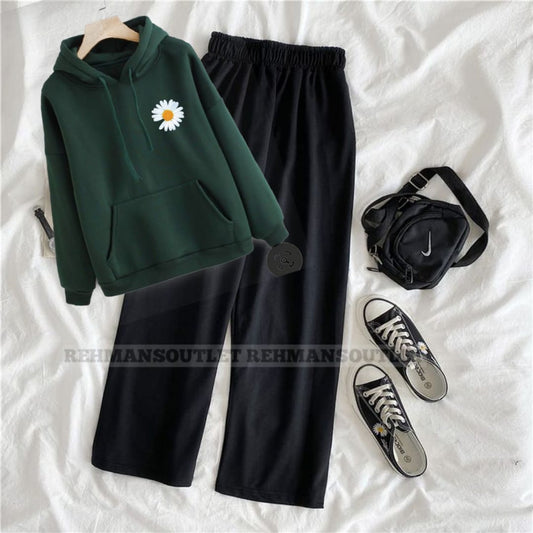 Green hoodie with sunflower p and black flapper