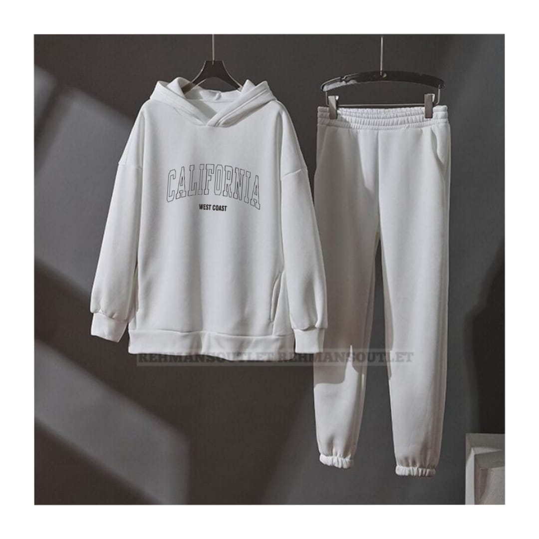 White hoodie with california west coast and white trouser