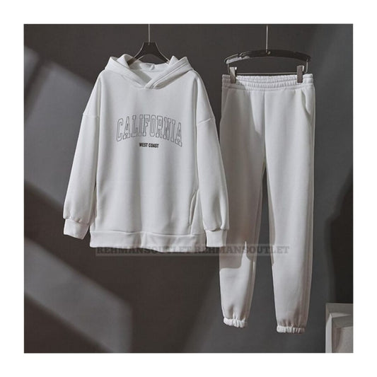 White hoodie with california west coast and white trouser