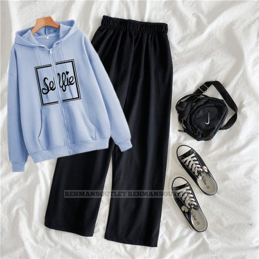 Sky blue zipper with selfie and black flapper