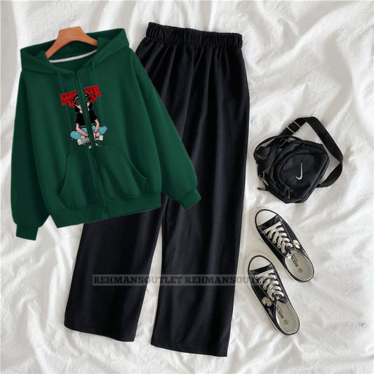 Green zipper with stranger things and black flapper