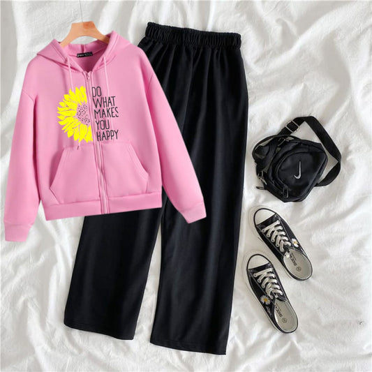 Pink zipper with do what makes you happy and black flapper