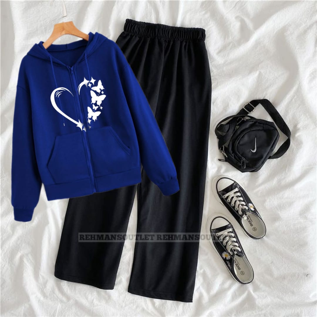 Royal blue zipper with heart butterfly and black flapper