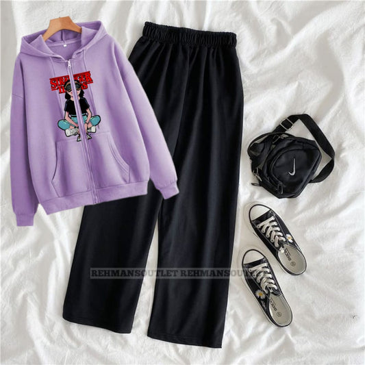 Lilac zipper with stranger things and black flapper