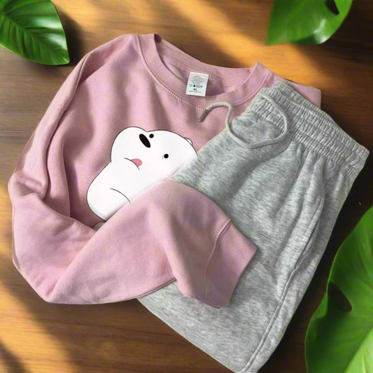 Pink sweatshirt with ice bear Grey trouser