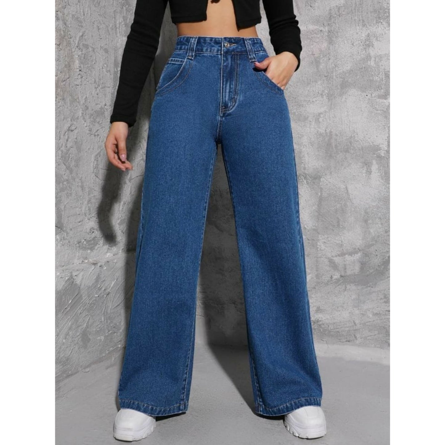 Navy blue wide-leg jeans