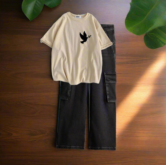 Sparrow P skin tshirt, black cargo jeans