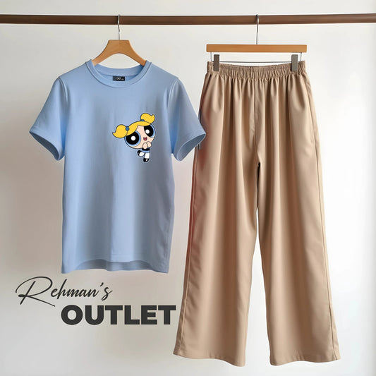 Sky blue tee with powerpuff girl P skin flapper