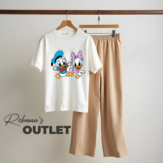 white tee with cartoon twins skin flapper