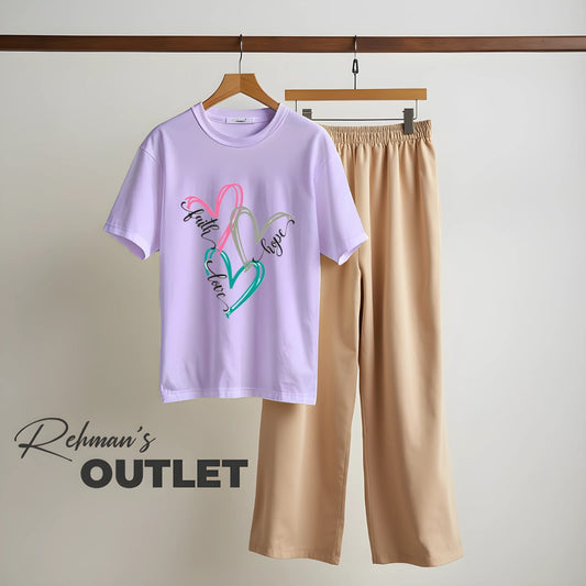 Lilac tee with faith hope love skin flapper