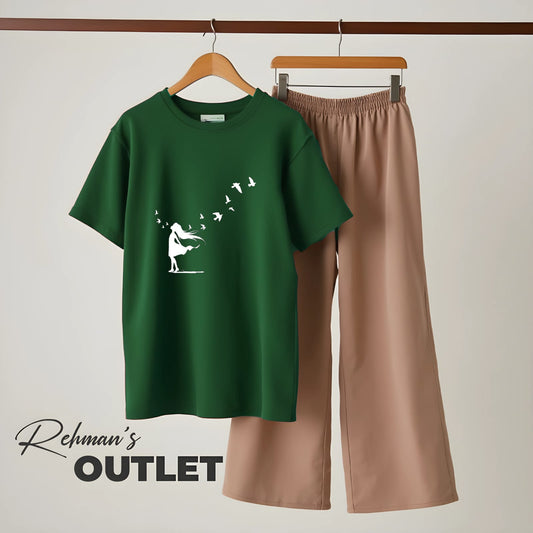 Dark green tee with girl hair skin flapper