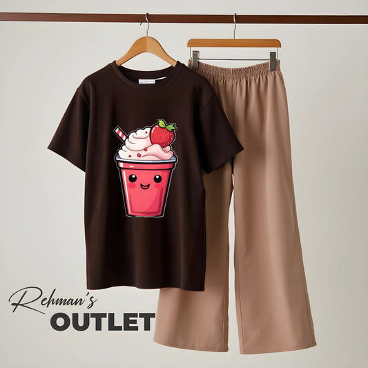 Brown tee with strawberry skin flapper