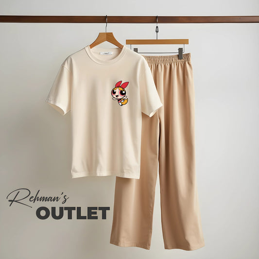 Cream tee with power puff girls skin flapper