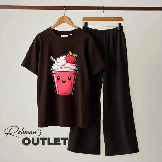 Brown tee with strawberry black flapper
