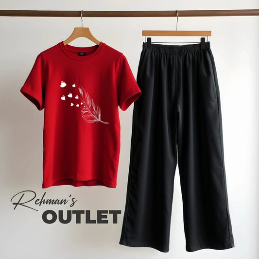 Red tee with feather hearts black flapper