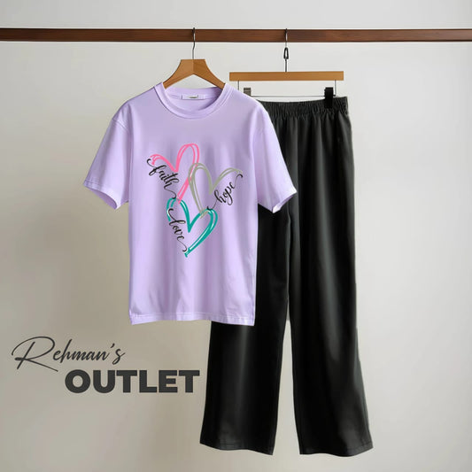 Lilac tee with faith hope love black flapper
