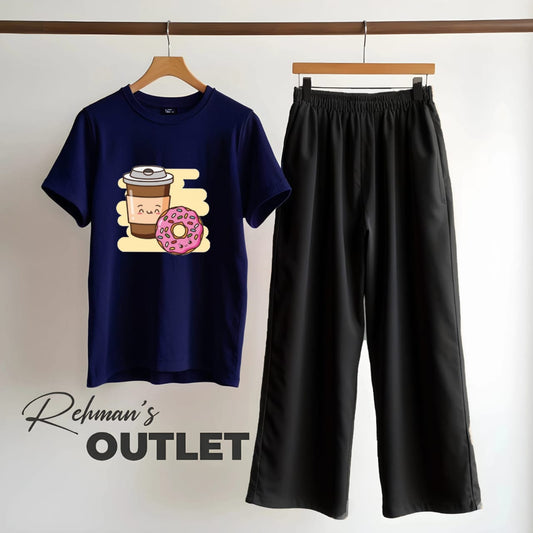 Navy blue tee with donut black flapper