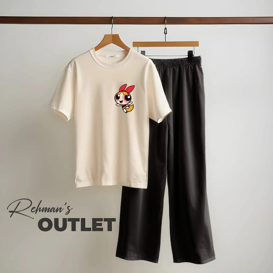 Cream tee with power puff girls black flapper