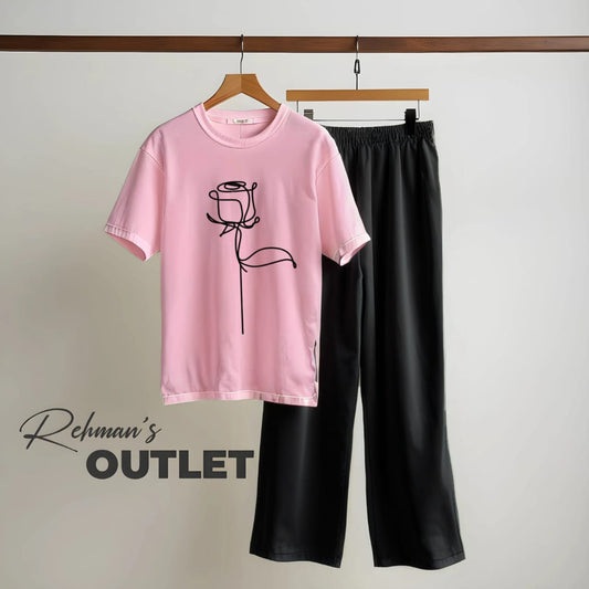 Pink tee with flower black flapper