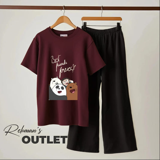 Mehroon tee with best friends forever black flapper