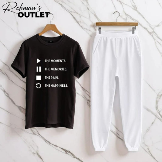 Black tee with moments.... white trouser