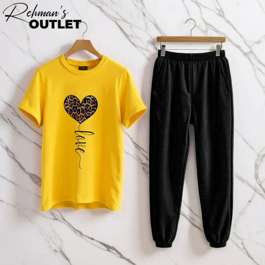 Yellow tee with love black trouser