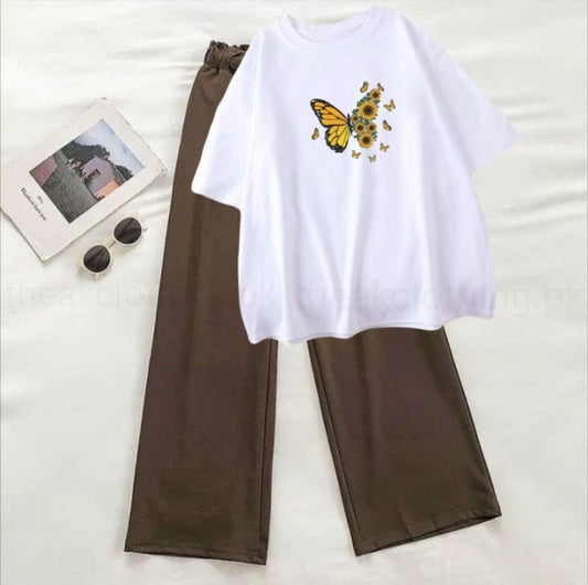 Sunflower Butterfly Flapper White & Brown Summer Tracksuit
