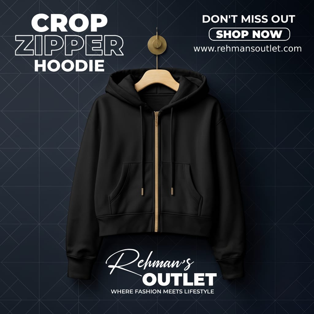 Black crop zipper hoodie