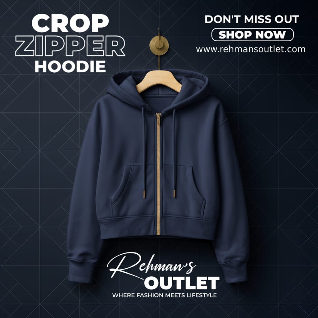 Dark blue crop zipper hoodie