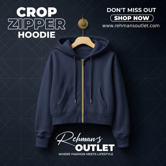 Dark blue crop zipper hoodie