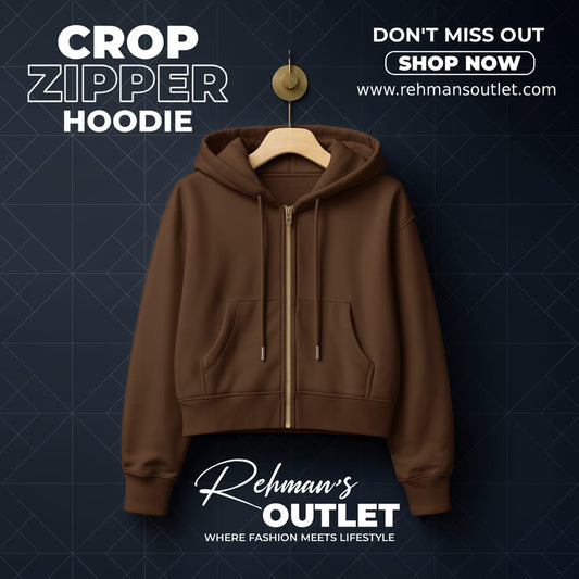 Brown crop zipper hoodie