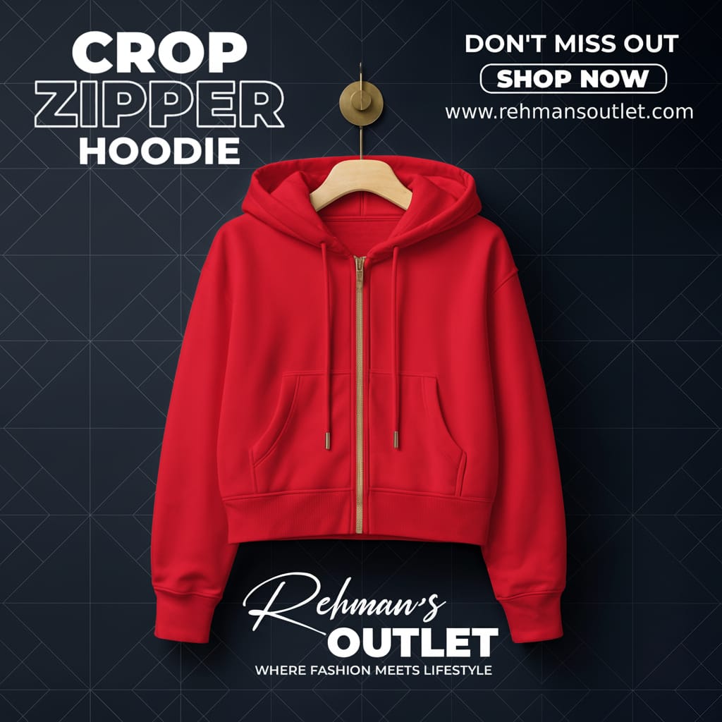 Red crop zipper hoodie