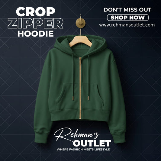 Dark green crop zipper hoodie