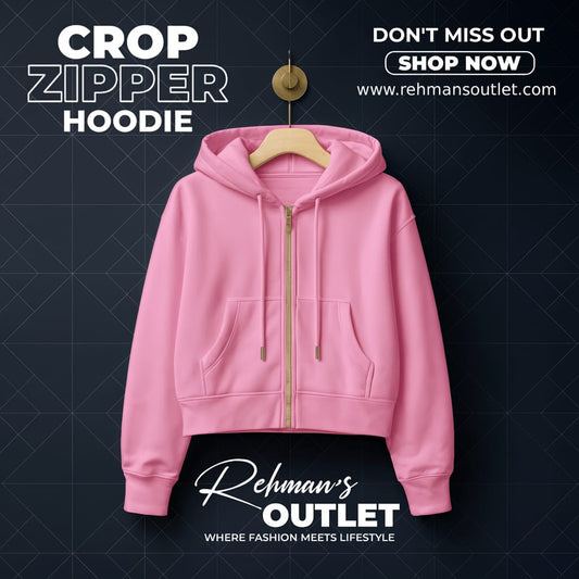 Baby pink crop zipper hoodie