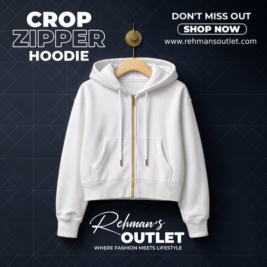 White crop zipper hoodie